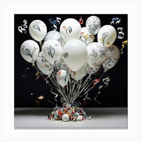 An Octane Rendered Abstract Whimsical Bunch Of Hand Drawn White Balloons Each Decorated With Int (2) Canvas Print