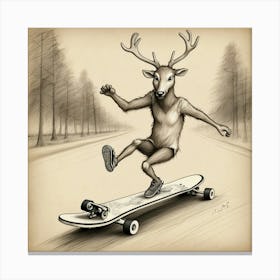 Deer On Skateboard 6 Canvas Print