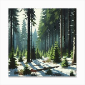 Winter Forest, Acrylic Painting Style Canvas Print