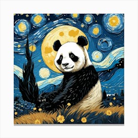 Panda At Starry Night Van Gogh Painting Canvas Print