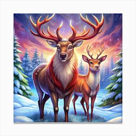 Two Deer In A Winter Forest 1 Canvas Print