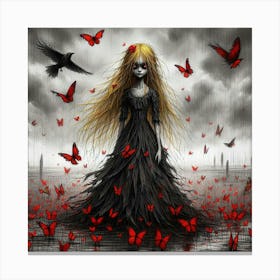 Crows And Butterflies Canvas Print