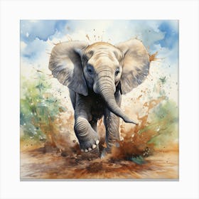 Elephant Splashing Water Canvas Print