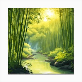 A Stream In A Bamboo Forest At Sun Rise Square Composition 145 Canvas Print