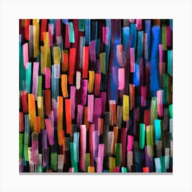 Colorful Brushstrokes Black Square Canvas Print