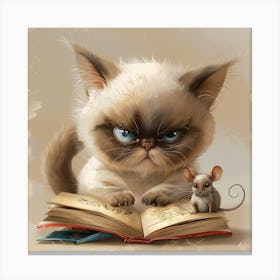 Grumpy Cat Reading Book Canvas Print