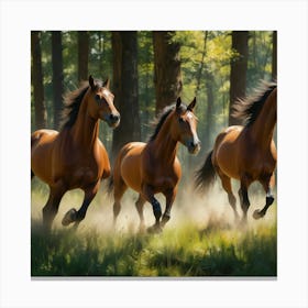 Horses Galloping In The Forest 1 Canvas Print