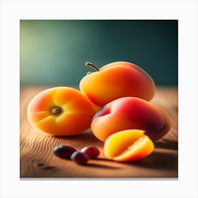 Apricots On Wooden Table Canvas Print