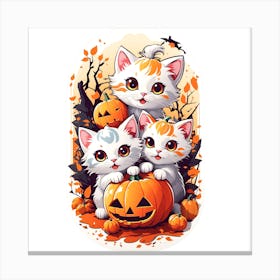 Three Kittens With Pumpkins Canvas Print