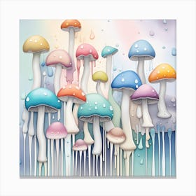 Colorful Mushrooms Watercolor Dripping Canvas Print