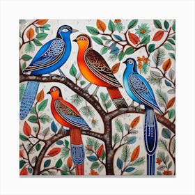 Birds On A Branch Madhubani Painting Indian Traditional Style Canvas Print
