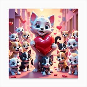 Valentine'S Day Cats Party Canvas Print