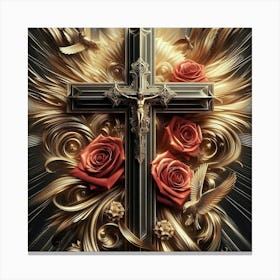 Cross With Roses 7 Canvas Print