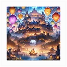 Fairytale Castle With Balloons Canvas Print