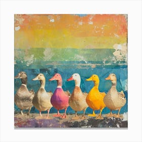 Rainbow Stripe Duck Collage 3 Canvas Print