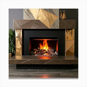 Firefly Modern Geometric Fireplace With Brass Accents 1622 (2) Canvas Print