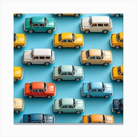 Toy Cars On Blue Background Canvas Print