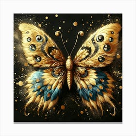 Gold Butterfly on Black Background Art: Elegant Wall Decor with Metallic Accents Canvas Print