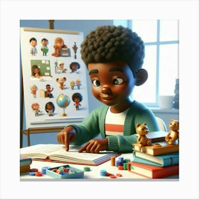 African American 6 years reading book 3D ART 4 Canvas Print