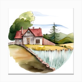 Watercolor House In The Countryside Canvas Print