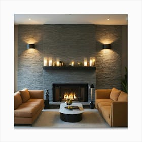 Modern Living Room With Fireplace 32 Canvas Print