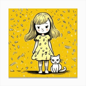 Little Girl And Cat Canvas Print