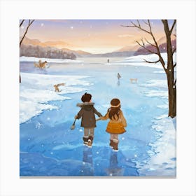 Couple Walking In The Snow Canvas Print