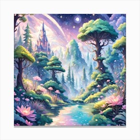 A Fantasy Forest With Twinkling Stars In Pastel Tone Square Composition 27 Canvas Print