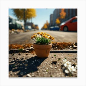 A Micro Tiny Clay Pot Full Of Dirt With A Beautifu Canvas Print