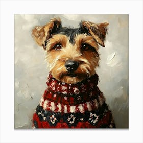 Airedale In Christmas Sweater 2 Canvas Print