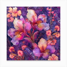 Iris Flowers On Purple Background Canvas Print