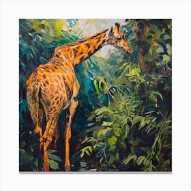 Giraffe In The Leaves Oil Painting Inspired 2 Canvas Print