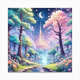 A Fantasy Forest With Twinkling Stars In Pastel Tone Square Composition 360 Canvas Print
