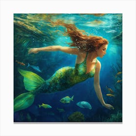 Underwater Woman Swimming In The Sea Art Print(1) Canvas Print