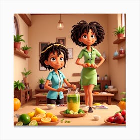 Two African American Girls In A Kitchen Canvas Print