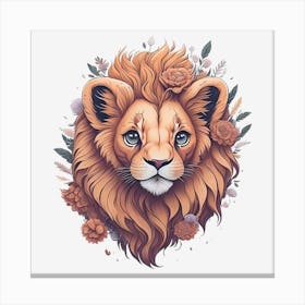 Cute Floral Lion (1) Canvas Print