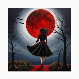 Woman walking on a moonlight, red moon, big moon, vampire Canvas Print