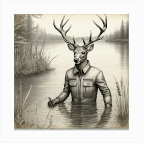 Deer In The Water 7 Canvas Print