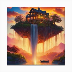 House On A Waterfall Canvas Print
