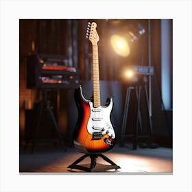 Electric Guitar On A Stand On A Stage Canvas Print