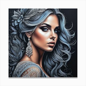 Beautiful Woman With Blue Hair Canvas Print