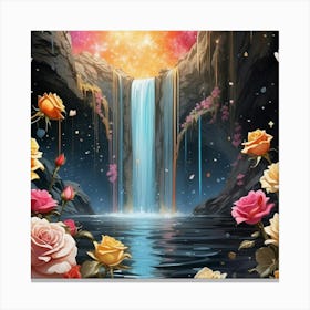 Roses And Waterfall 1 Canvas Print