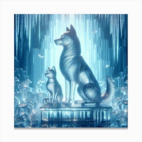 Crystal ice dog and cat statue 1 Canvas Print