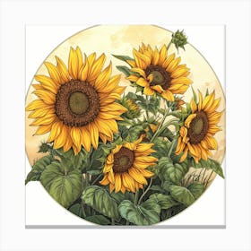 Sunflower Garden Botanical Art Illustration Canvas Print