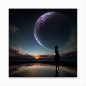 Girl Looking At The Planet Canvas Print