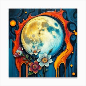 Moon And Flowers 2 Canvas Print