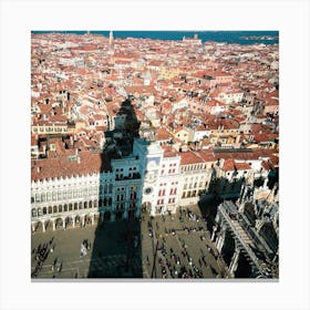 Venice And The Tower Shadow Square Canvas Print