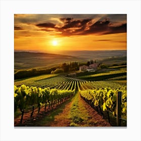 Sunset Growing Landscape Farm Grape Nature Sun Farming Tree Vinery Wine Scenic Field Wi (1) Canvas Print