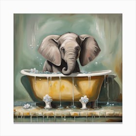 Elephant In Bathtub Canvas Print