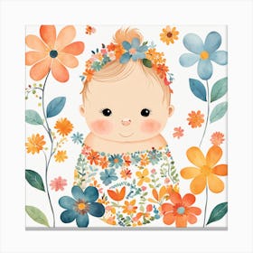 Floral Cute Baby Nursery Illustration (2) Canvas Print